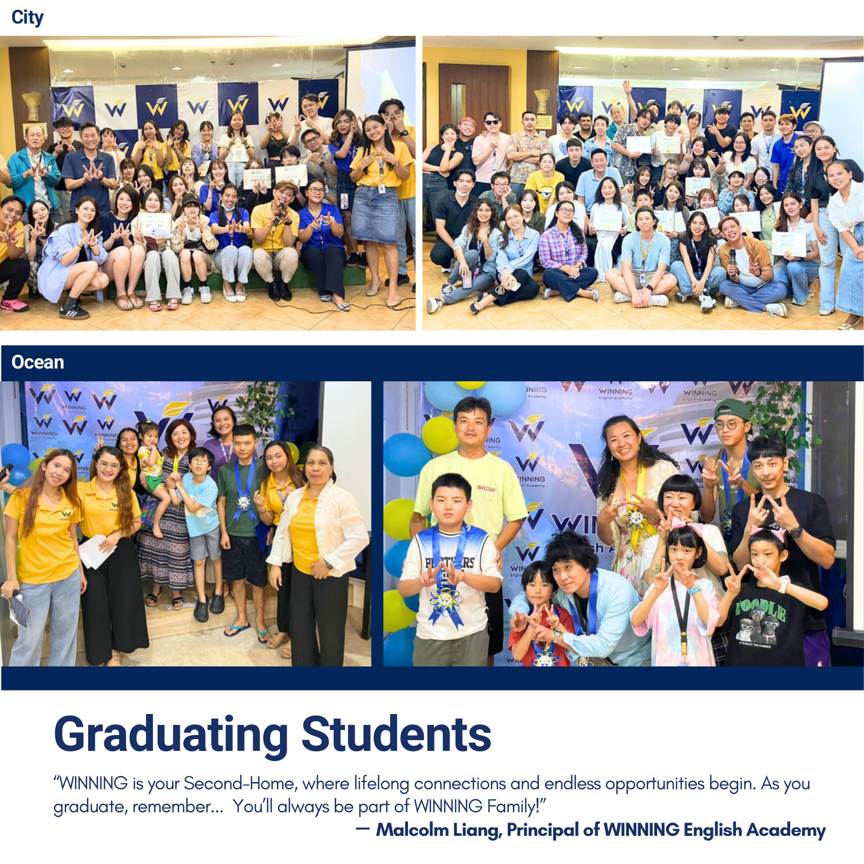 Graduating students celebrating their success at Winning English Academy