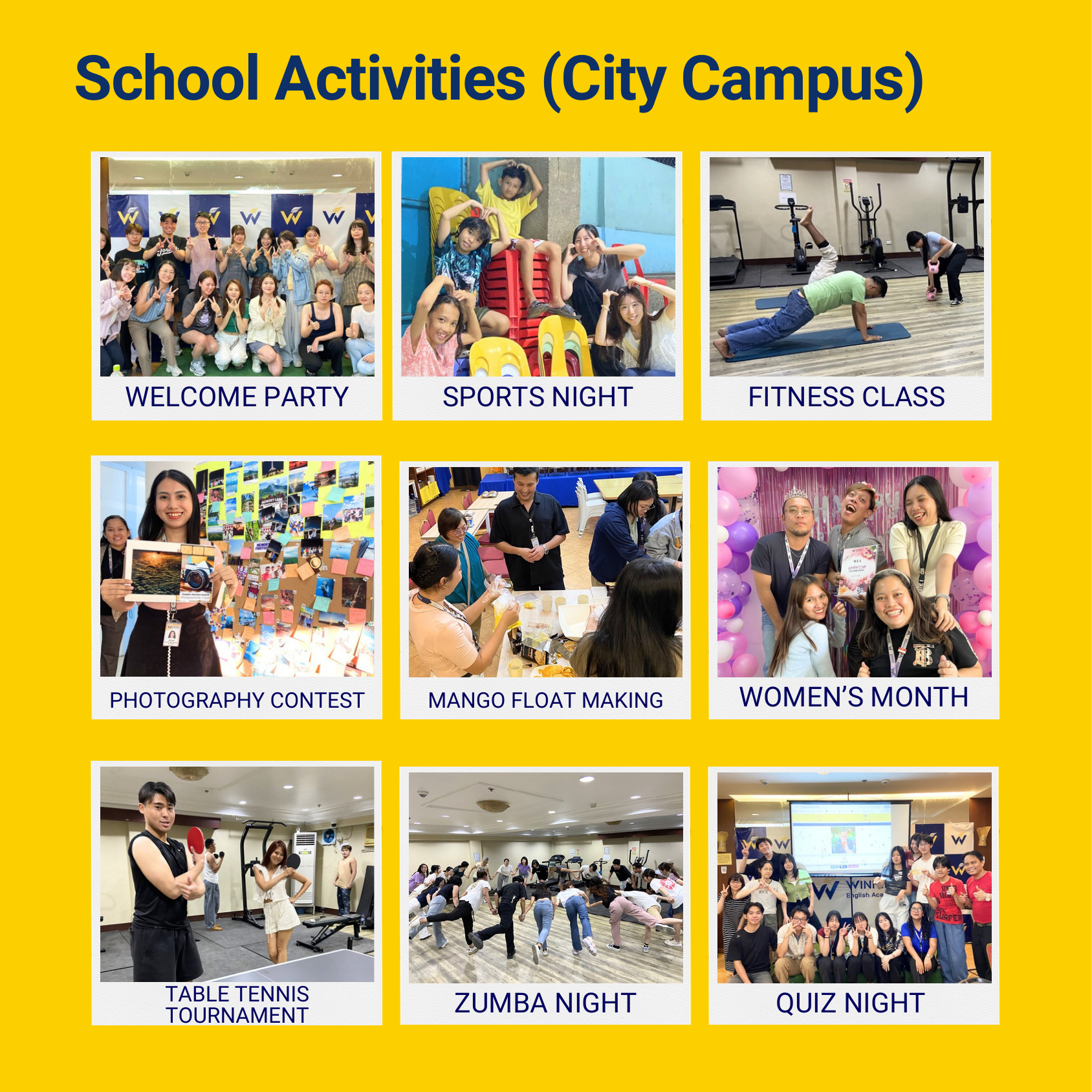 Students participating in lively campus activities at Winning English Academy City Campus